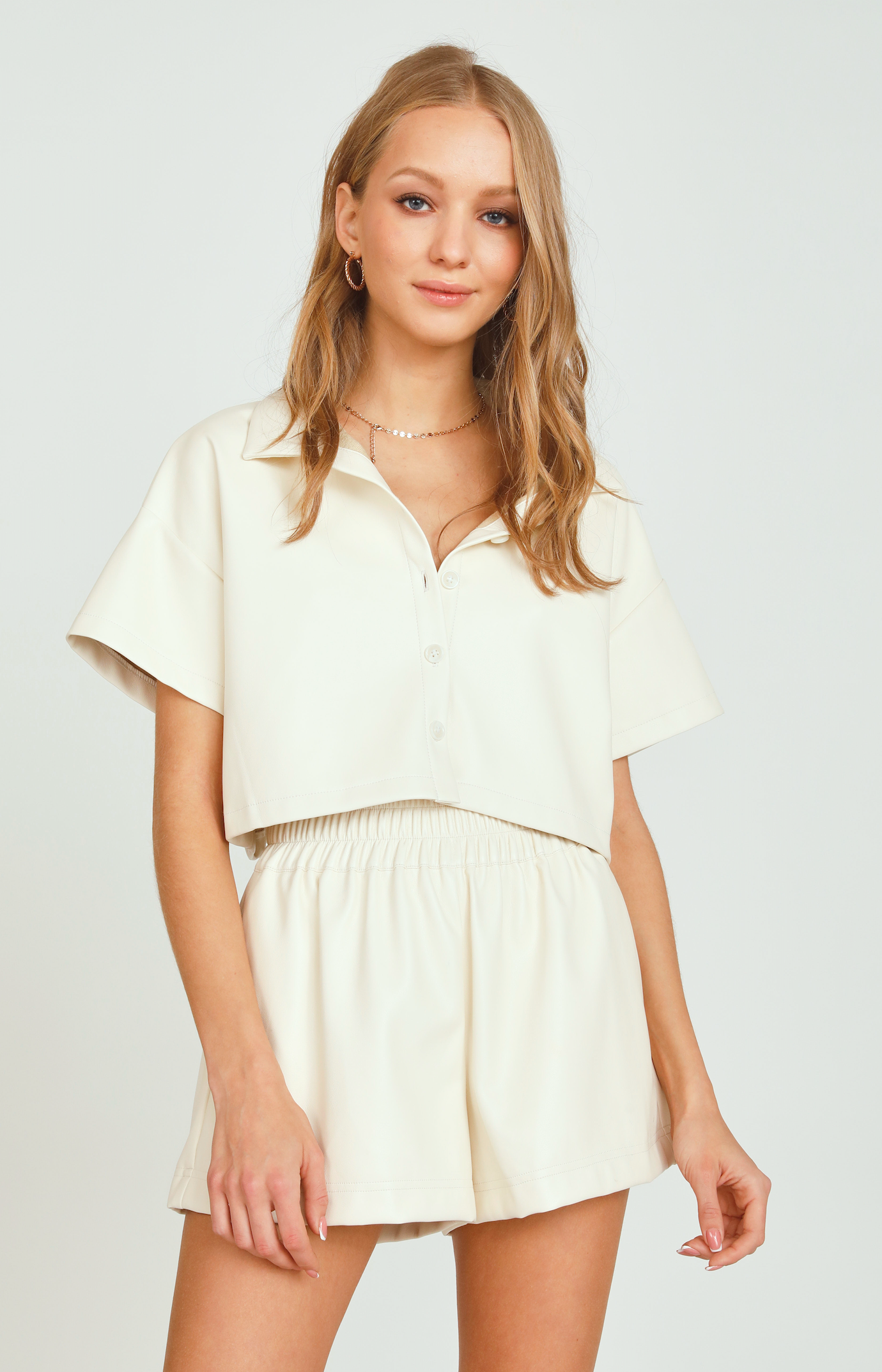 Vintage Havana Vegan Leather Crop Button Up Top