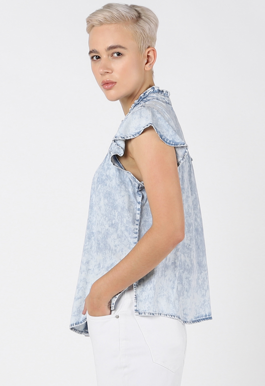 Dex Acid Wash Ruffle Blouse
