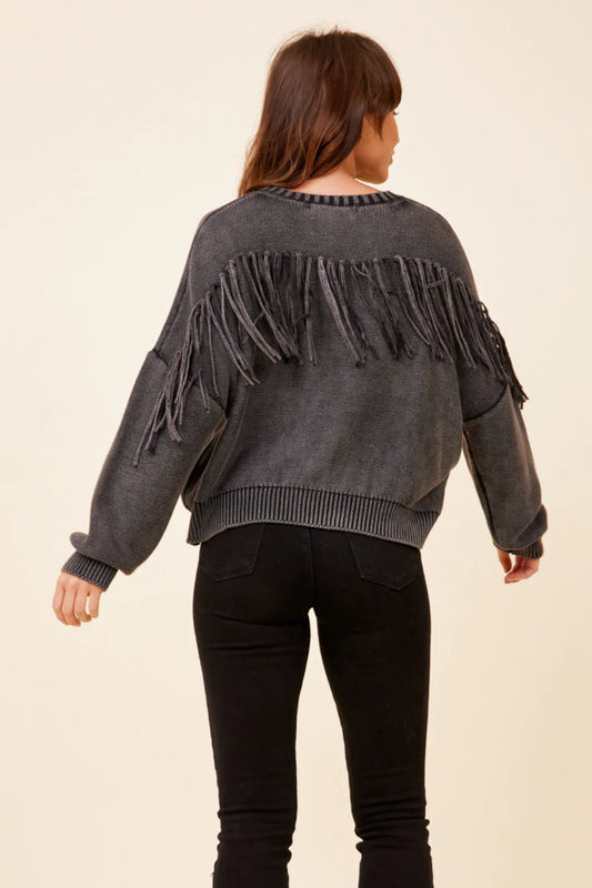 Vintage Havana Fringe Crewneck Sweater