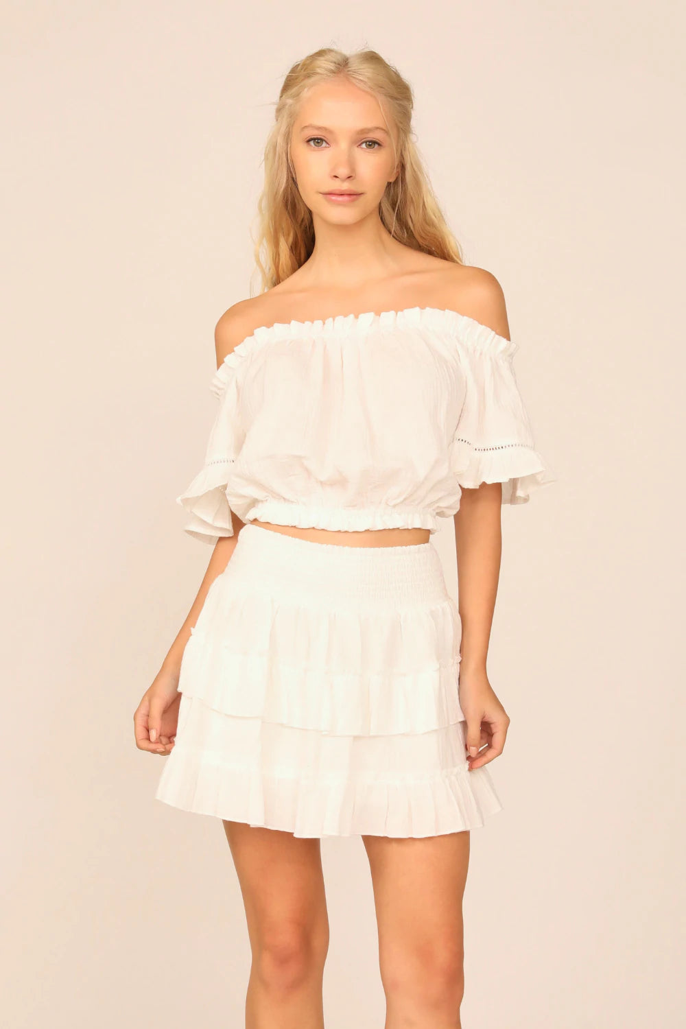 Vintage Havana Off Shoulder Ruffle Top