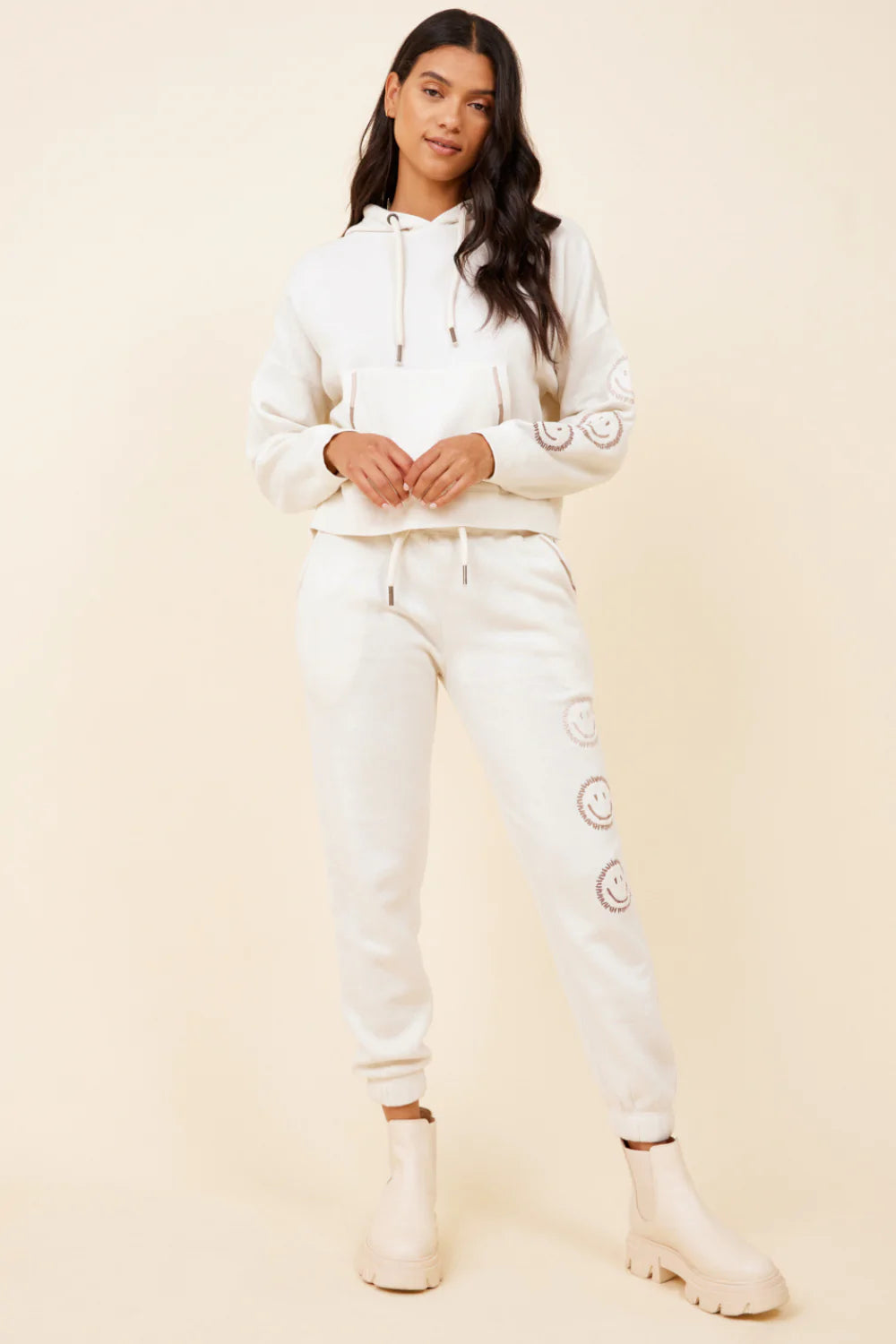Vintage Havana Smiley Stitching Hoodie