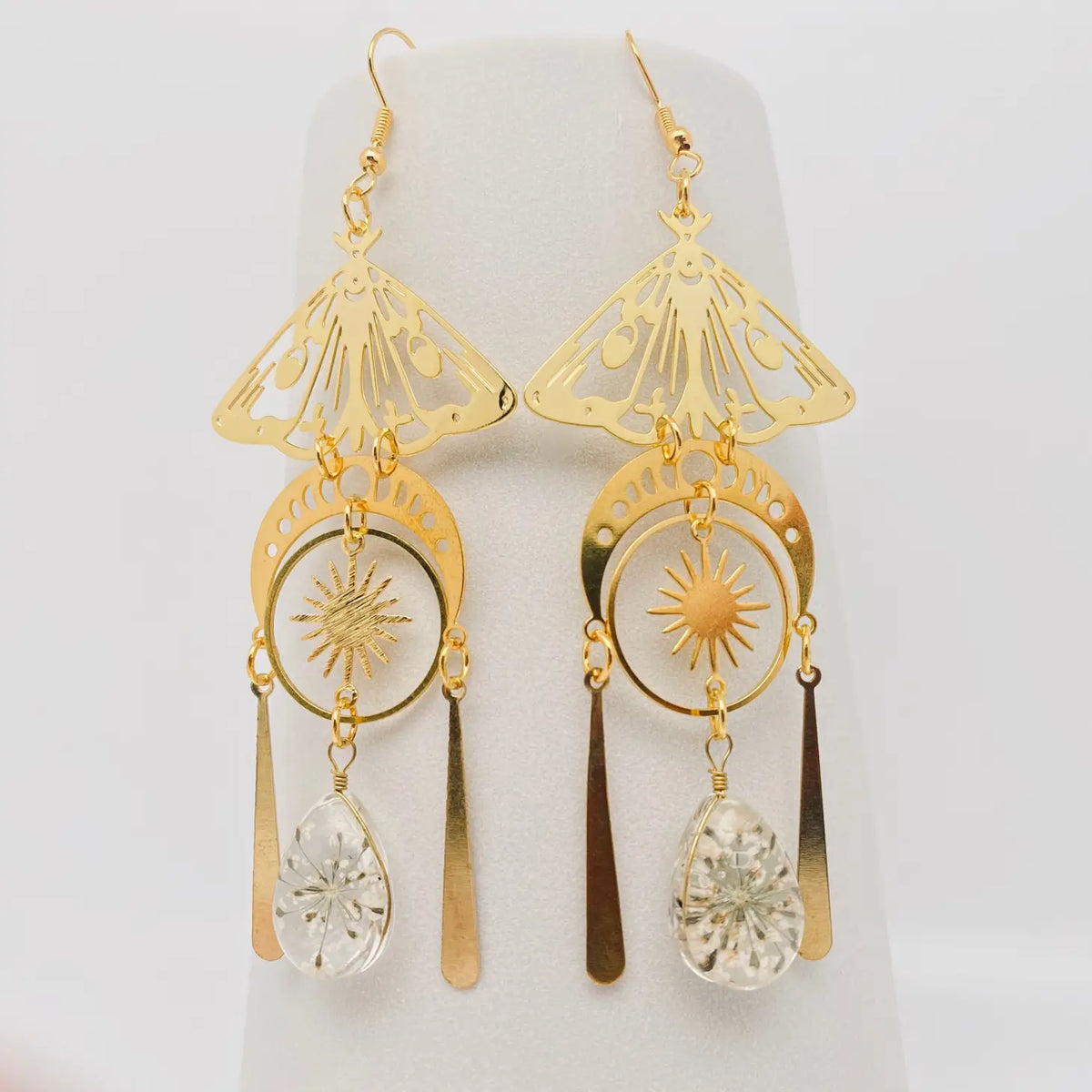 Sun Moon Resin Crystal Pendant Moth Earring
