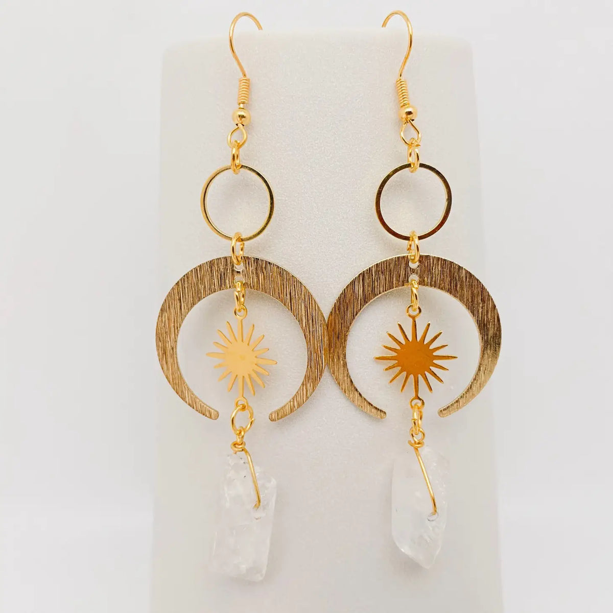 Natural Stone Moon Star Pendant Golden Earring